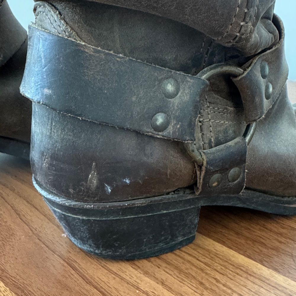 Frye Harness 12R Boots - women’s Brown Leather Mid-Calf Roper Boots - Picture 11 of 15